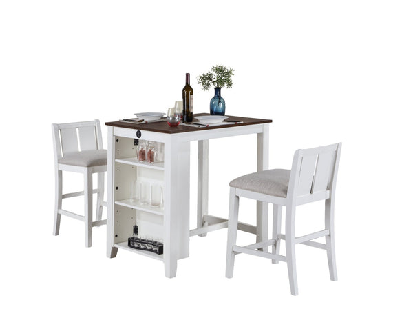 English Elm Graham Counter Height Dining Set with Usb Charging Open Shelf and Upholstered Chairs White B061S00812