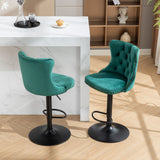 English Elm Swivel Velvet Barstools Adjusatble Seat Height From 25-33 Inch,17.7Inch Base, Modern Upholstered Bar Stools With Backs Comfortable Tufted For Home Pub and Kitchen Island,Green,Set Of 2,Sw1812Gn