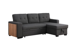 English Elm 3 Linen-Blend Upholstered Sectional Sofa with Chaise, Hidden Storage, Pull-Out Loveseat & Cupholder Dark Gray B102S00065