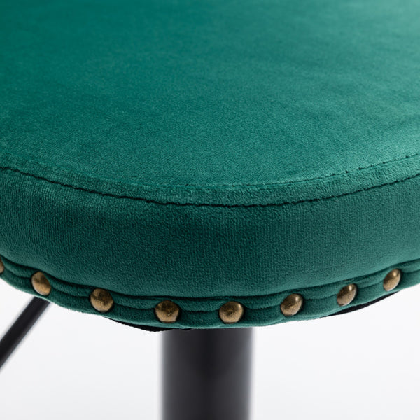 English Elm Swivel Velvet Barstools with Tufted Back and Hand-Hammered Rivets, Adjustable 25–33" Height Green W1143P151486