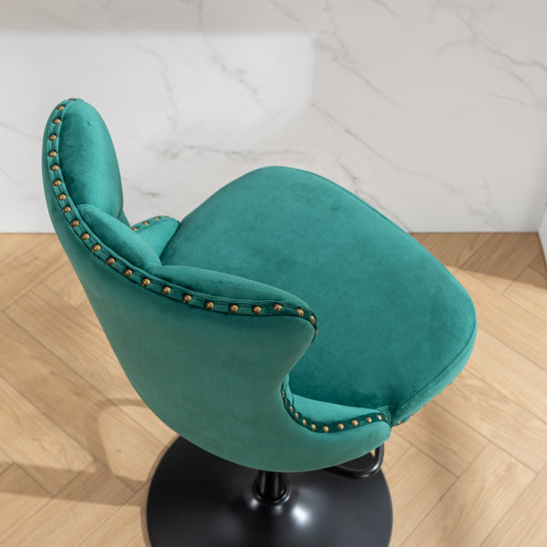 English Elm Swivel Handcrafted Tufted Velvet Barstool with Back, Adjustable 25–33" Height, Stable 17.7" Base Green W1143P151486