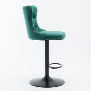 English Elm Swivel Velvet Barstools with Tufted Back and Hand-Hammered Rivets, Adjustable 25–33" Height Green W1143P151486