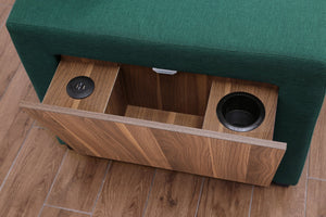 English Elm 3 Linen-Blend Upholstered Sectional Sofa with Chaise, Hidden Storage, Pull-Out Loveseat & Cupholder Green B102S00068