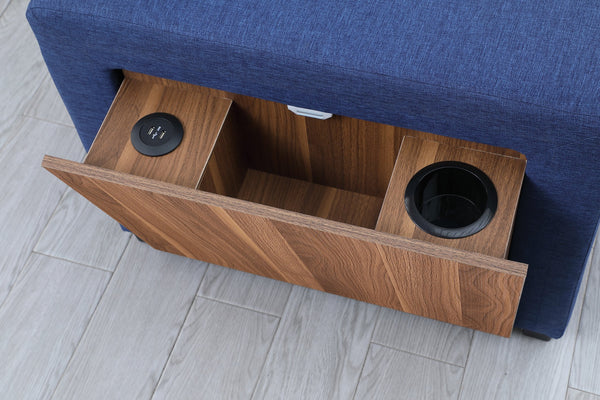 English Elm 3 Linen-Blend Upholstered Sectional Sofa with Chaise, Hidden Storage, Pull-Out Loveseat & Cupholder Blue B102S00067