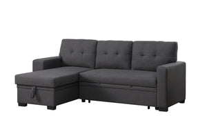 English Elm 3 Linen-Blend Upholstered Sectional Sofa with Chaise, Hidden Storage, Pull-Out Loveseat & Cupholder Dark Gray B102S00065