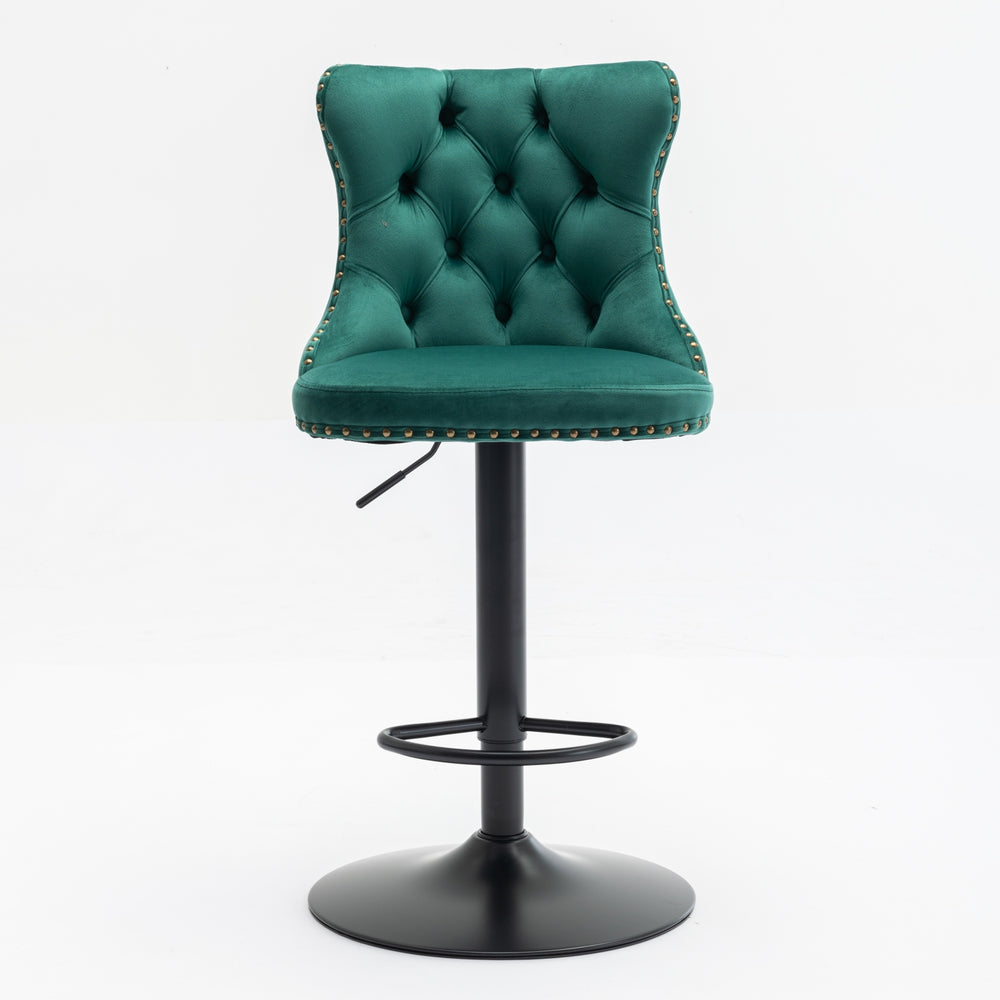 English Elm Swivel Handcrafted Tufted Velvet Barstool with Back, Adjustable 25–33" Height, Stable 17.7" Base Green W1143P151486