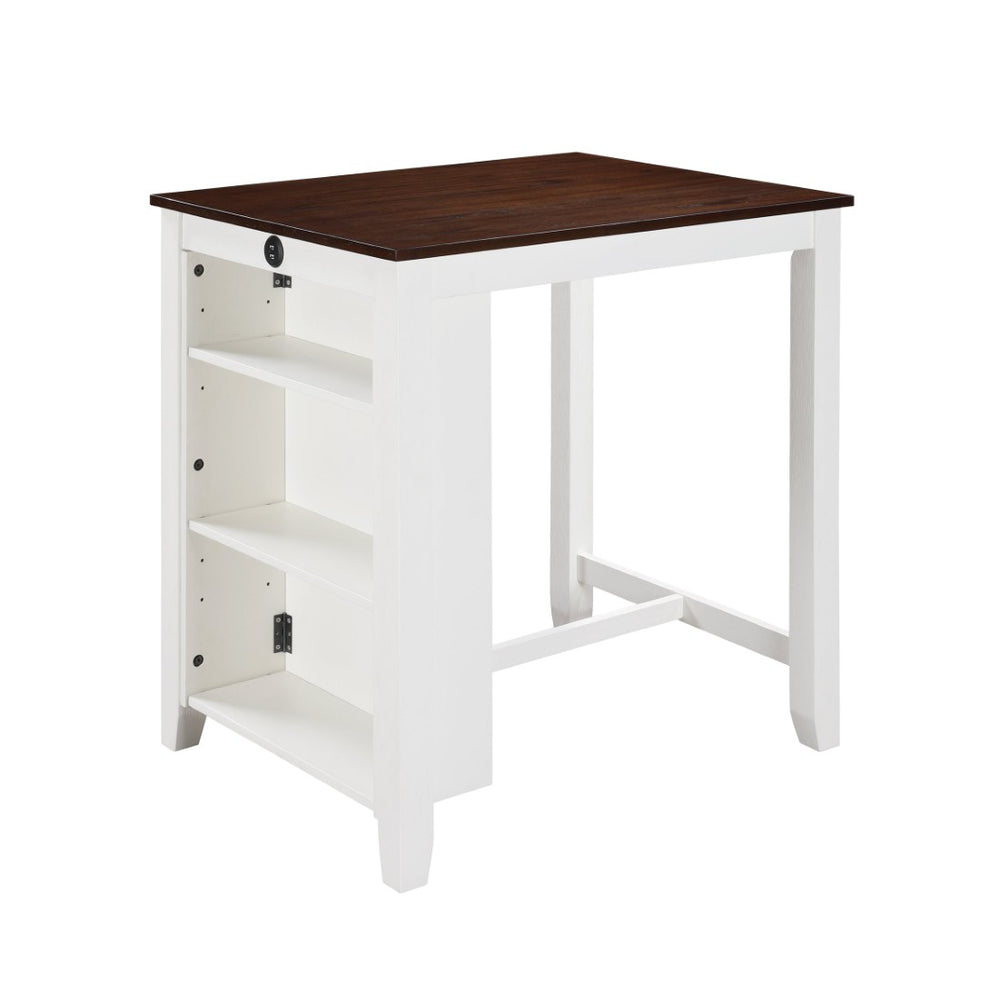 English Elm Graham White Counter Height Dining Table with Usb Ports Open Shelves Small Space B061P160001