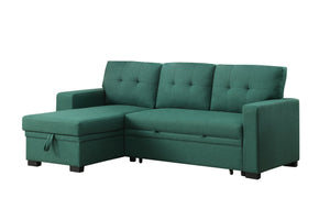 English Elm 3 Linen-Blend Upholstered Sectional Sofa with Chaise, Hidden Storage, Pull-Out Loveseat & Cupholder Green B102S00068