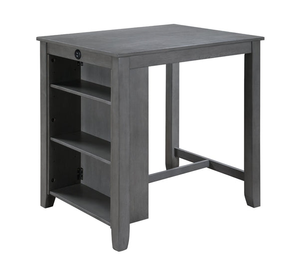 English Elm Graham Counter Height Dining Set with Usb Charging Open Shelf and Upholstered Chairs Gray B061S00811