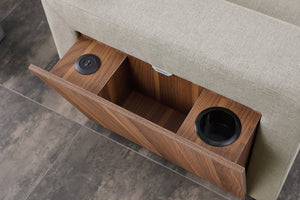 English Elm 3 Linen-Blend Upholstered Sectional Sofa with Chaise, Hidden Storage, Pull-Out Loveseat & Cupholder Light Gray B102S00066