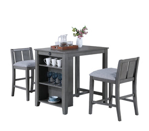 English Elm Graham Counter Height Dining Set with Usb Charging Open Shelf and Upholstered Chairs Gray B061S00811