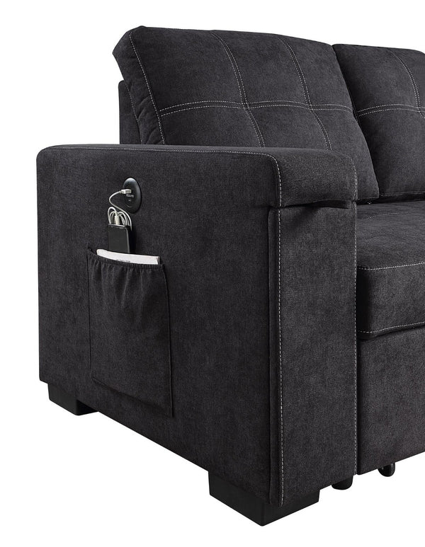 English Elm Toby Woven Fabric Sleeper Sectional with Storage Chaise and Built-in Charging Ports B061S00813