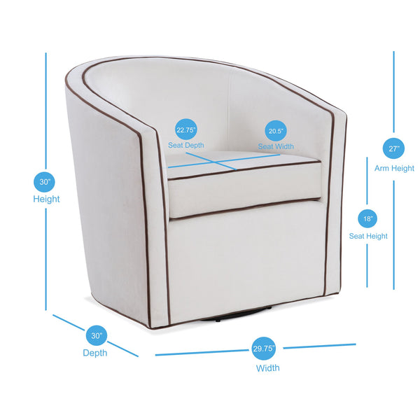 English Elm Kendall Velvet Swivel Accent Chair with Contrasting Welt, Barrel Back Comfort, Durable Style Cream B050P157991