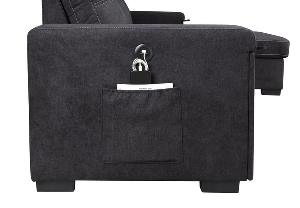 English Elm Toby Woven Fabric Sleeper Sectional with Storage Chaise and Built-in Charging Ports B061S00813
