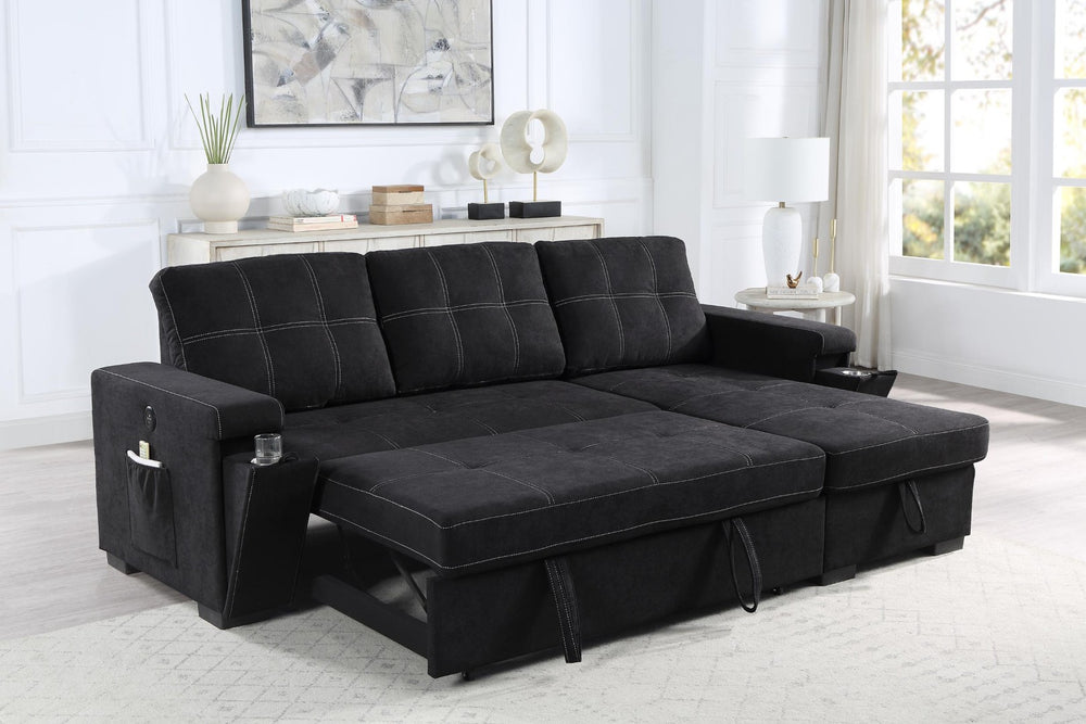 English Elm Toby Woven Fabric Sleeper Sectional with Storage Chaise and Built-in Charging Ports B061S00813