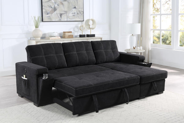 English Elm Toby Woven Fabric Sleeper Sectional with Storage Chaise and Built-in Charging Ports B061S00813