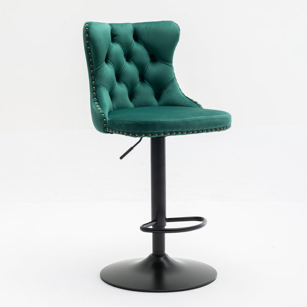 English Elm Swivel Handcrafted Tufted Velvet Barstool with Back, Adjustable 25–33" Height, Stable 17.7" Base Green W1143P151486
