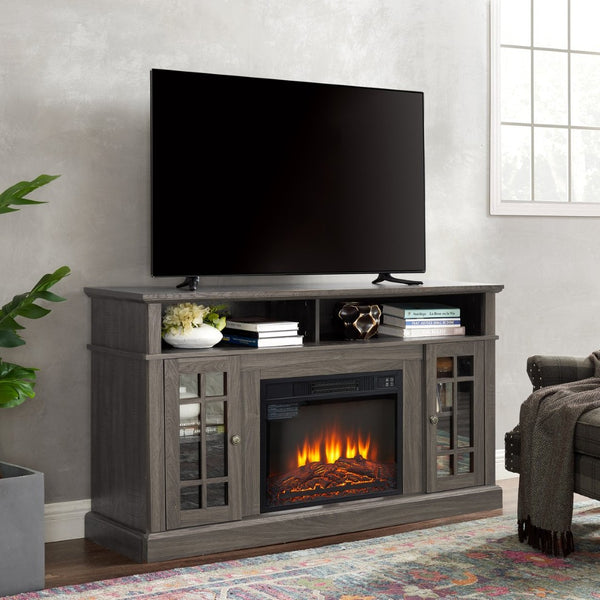English Elm Classic Fireplace Entertainment Console Dark Walnut Finish Supports Tvs up to 65 Inches W1758S00008