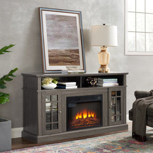 English Elm Classic Fireplace Entertainment Console Dark Walnut Finish Supports Tvs up to 65 Inches W1758S00008