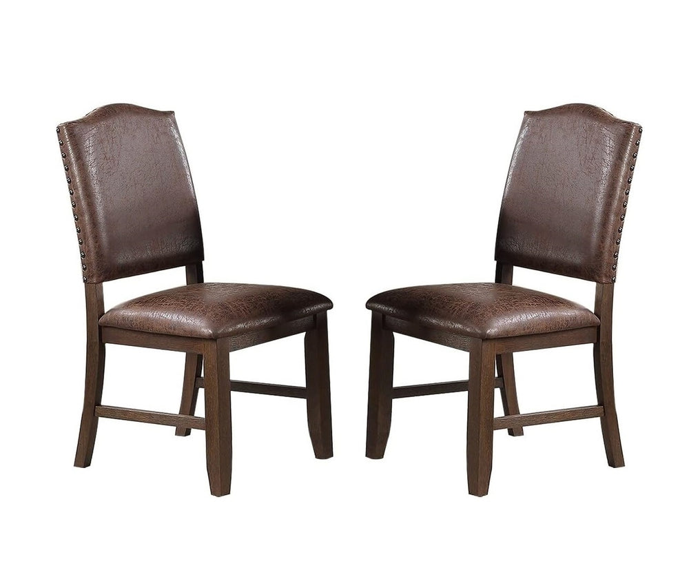 English Elm Classic Rustic Brown Faux Leather Side Chairs Set of 2 — Rubberwood Frame, Foam Cushion, Elegant American Dining Seating Espresso 14 L x 20 W x 43 H B011P160041