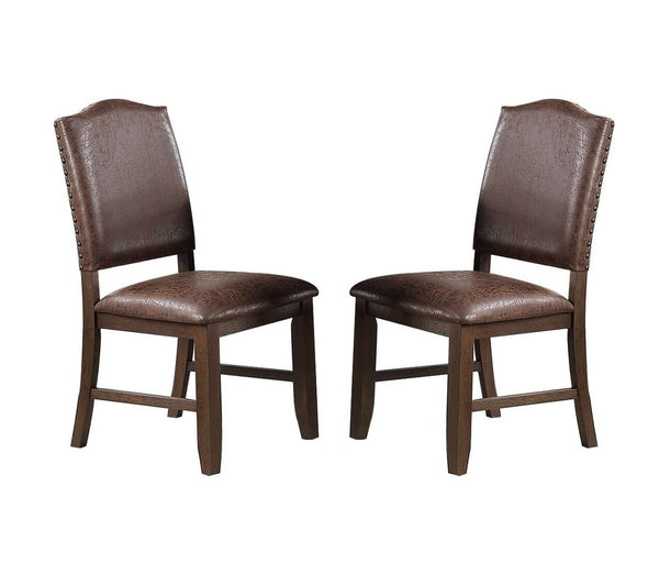 English Elm Classic Rustic Brown Faux Leather Side Chairs Set of 2 — Rubberwood Frame, Foam Cushion, Elegant American Dining Seating Espresso 14 L x 20 W x 43 H B011P160041