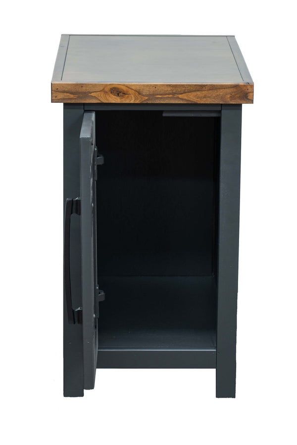 English Elm 14 inch Chairside Table Black & Whiskey Two-Tone Farmhouse Accent with Door Storage, Preassembled B108P160150