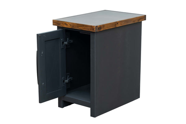 English Elm 14 inch Chairside Table Black & Whiskey Two-Tone Farmhouse Accent with Door Storage, Preassembled B108P160150