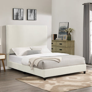English Elm Queen Upholstered Panel Bed with Tufted Headboard, Modern Luxury Platform Frame, Easy Assembly White B108P160258