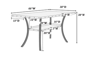 English Elm Modern Counter Height Dining Set 7pc – Natural Wood Table, 6 Gray Fabric Nailhead Chairs, Storage Shelf Elegance B011S00768