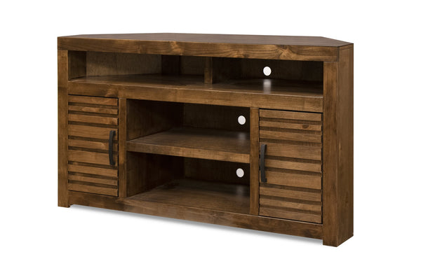 English Elm 52 Inch Corner TV Stand Console for TVs up to 55, Whiskey Knotty Alder Finish, No Assembly Needed B108P160088