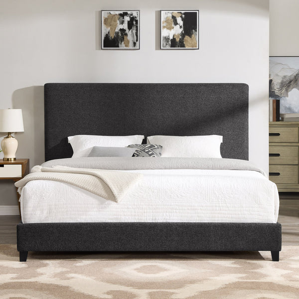 English Elm King Upholstered Panel Bed - Charcoal Grey Platform Frame, Easy-Clean Polyester, Modern Luxury (97) B108P160249
