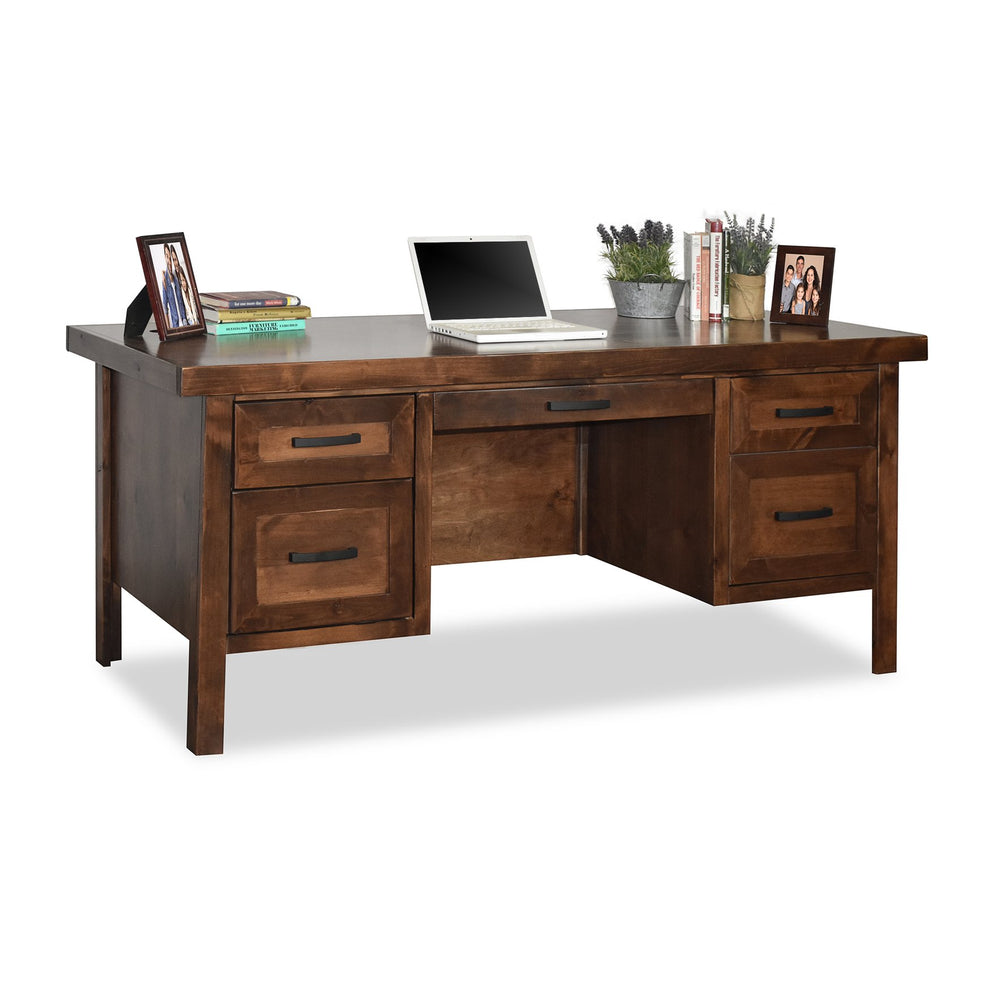 English Elm 71 inch Executive Desk Whiskey Finish — Fully Assembled Knotty Alder, Distressed Urban Style, Storage Ready B108P160194