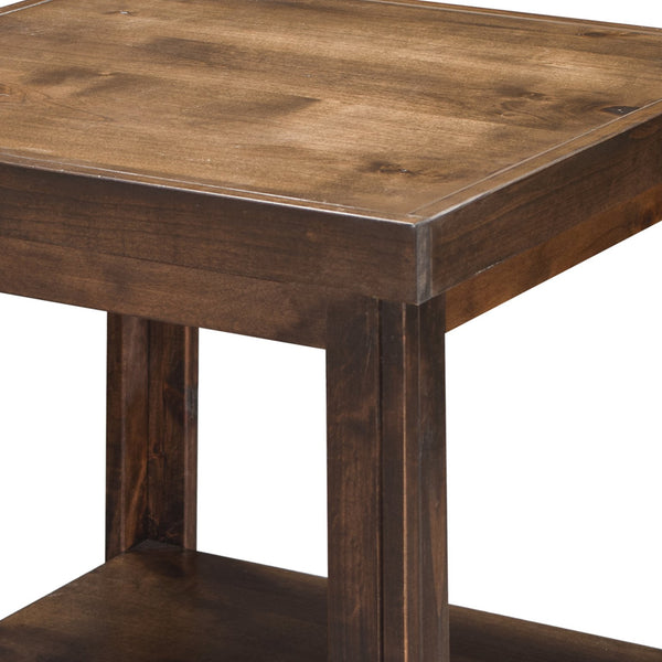 English Elm 24 inch Side Table Knotty Alder Whiskey Finish Rustic Modern End Table with Lower Shelf, Pre-Assembled B108P160190