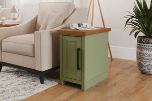 English Elm 14 Inch Chairside Table Sage Green & Fruitwood Two-Tone Accent Table Fully Assembled Oil-Rubbed Bronze Hardware B108P160215