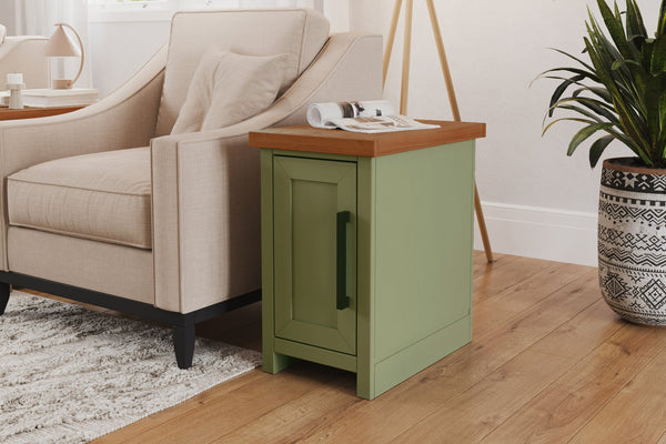 English Elm 14 Inch Chairside Table Sage Green & Fruitwood Two-Tone Accent Table Fully Assembled Oil-Rubbed Bronze Hardware B108P160215