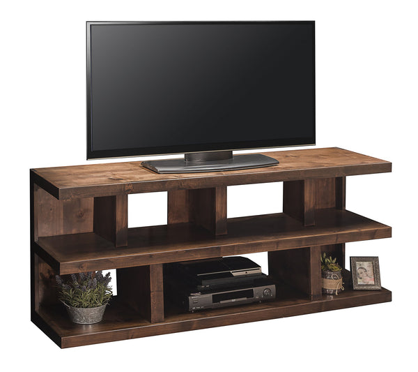 English Elm 64 Inch Whiskey Finish TV Console for TVs up to 70" — Knotty Alder, Distressed Urban Rustic Look, Fully Assembled B108P160187
