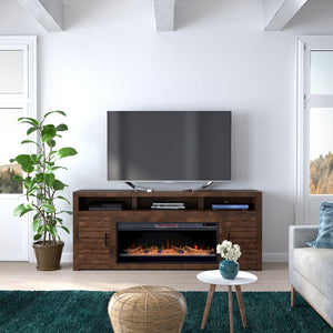 English Elm 78 78 inch Whiskey Electric Fireplace TV Stand Console for TVs to 95", Knotty Alder, Storage, Remote Heat B108P160236