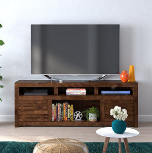 English Elm 72 72 inch TV Stand Console for TVs up to 85", Whiskey Knotty Alder, Pre-Assembled, Rustic Chic Storage B108P160186