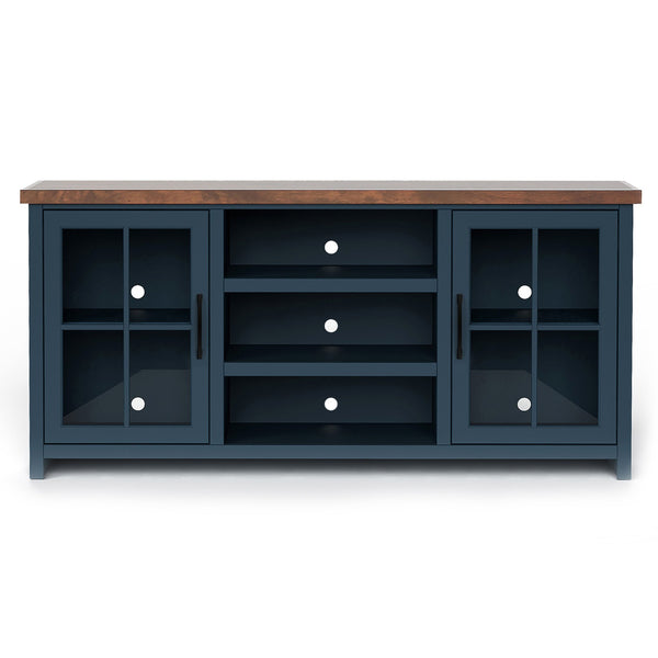 English Elm 67 Inch TV Stand Console Modern Farmhouse Two-Tone Jasmine Barnwood Finish Fully Assembled Storage and Cable Management for TVs Up to 80 Inches Blue B108P160177