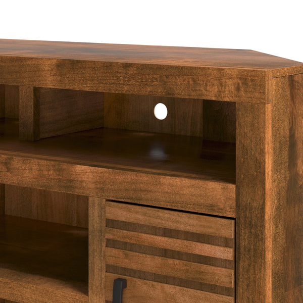 English Elm 52 Inch Corner TV Stand Console for TVs up to 55, Whiskey Knotty Alder Finish, No Assembly Needed B108P160088