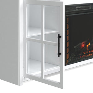 English Elm 74 Rustic Fireplace TV Stand Console for TVs up to 85", Two-Tone Jasmine Whitewash & Barnwood Finish with Electric Fireplace Insert and Cable Management B108P160229