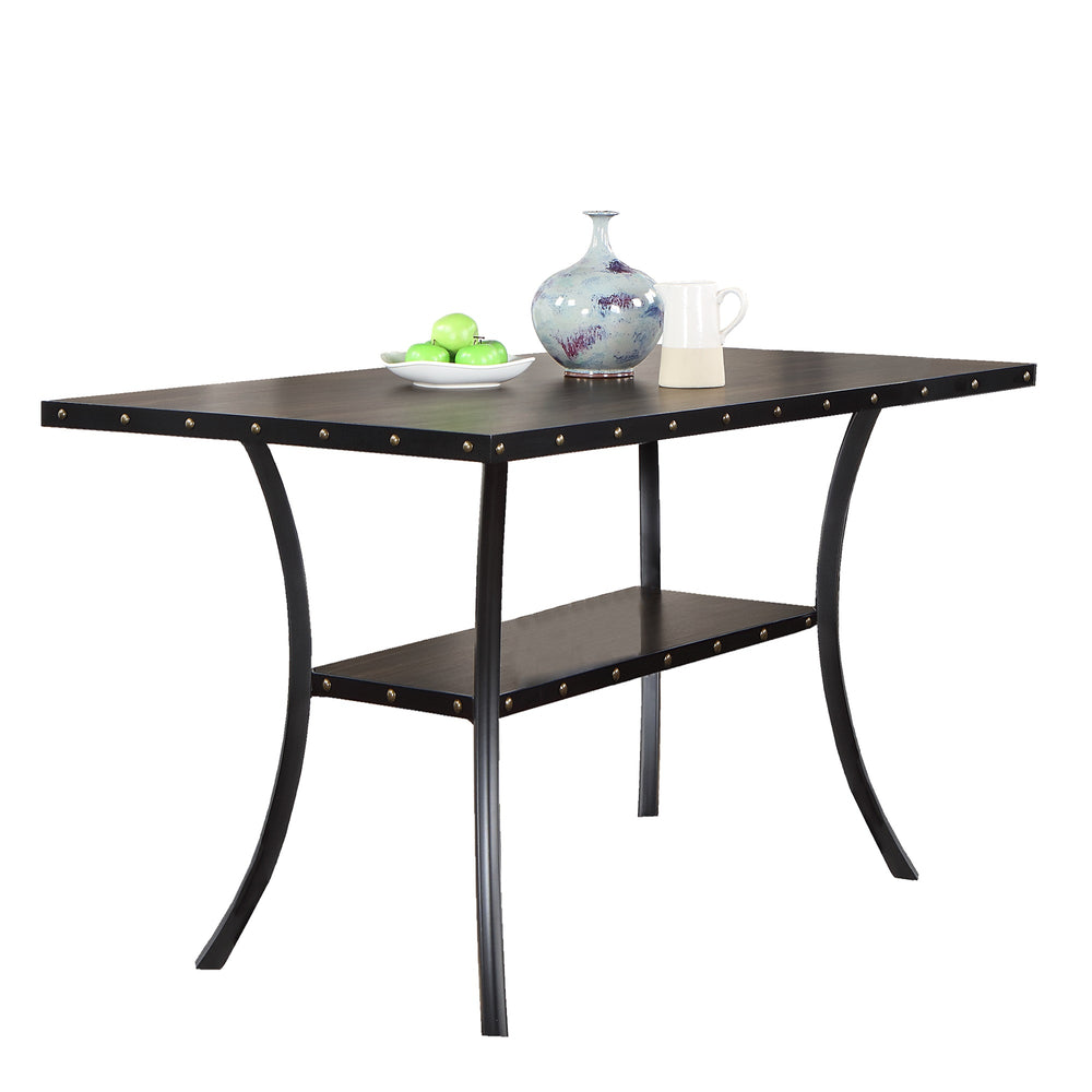 English Elm Dining Room Furniture Rustic Natural Wooden Counter-Height Table With Nailhead Trim & Shelf B011P160054