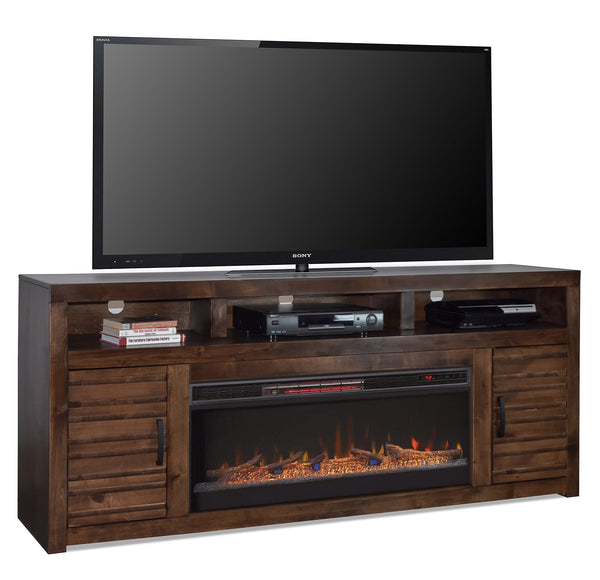 English Elm 78 78 inch Whiskey Electric Fireplace TV Stand Console for TVs to 95", Knotty Alder, Storage, Remote Heat B108P160236