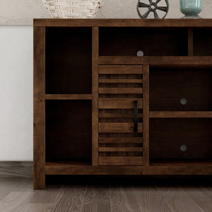 English Elm 64 Inch Whiskey TV Console for TVs up to 70" — Knotty Alder, 6 Shelves, 2 Doors, No Assembly Needed B108P160188