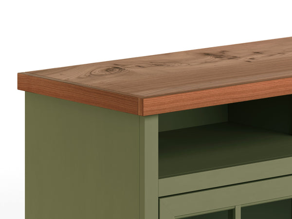 English Elm 74 Inch Fireplace TV Stand Console for TVs up to 85", Sage Green & Fruitwood, Electric Insert, Storage B108P160246