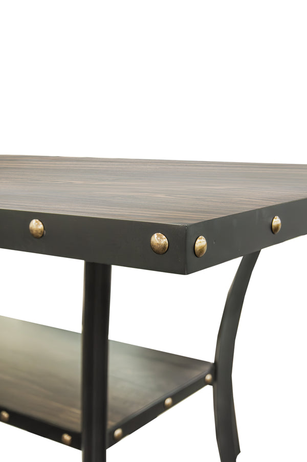 English Elm Modern Counter Height Dining Set 7pc – Natural Wood Table, 6 Gray Fabric Nailhead Chairs, Storage Shelf Elegance B011S00768