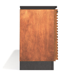 English Elm 85 Inch TV Stand Console Scandinavian Poplar & Okume Two-Tone Bourbon Black, No Assembly, Fits 95" TVs, Cable Management, Ample Storage (Fully Assembled) B108P160163