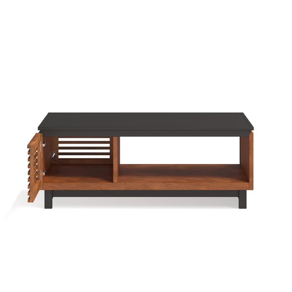 English Elm 47" Scandinavian-Inspired Coffee Table in Bourbon & Black Finish, Poplar/Okume, Concealed Storage, Fully Assembled B108P160164