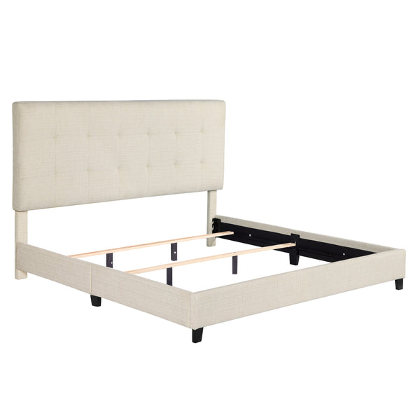 English Elm Bridgevine Bridger King Tufted Beige Upholstered Platform Bed – Modern Panel Design, Durable 100% Polyester, Easy Assembly (Box Spring Required) B108P391229