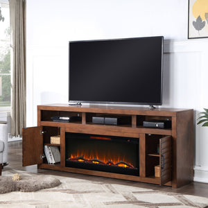 English Elm 78 78 inch Whiskey Electric Fireplace TV Stand Console for TVs to 95", Knotty Alder, Storage, Remote Heat B108P160236